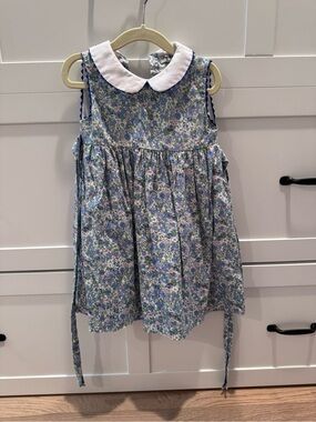 Smockingbird Girls Blue Floral Peter Pan Collar Dress